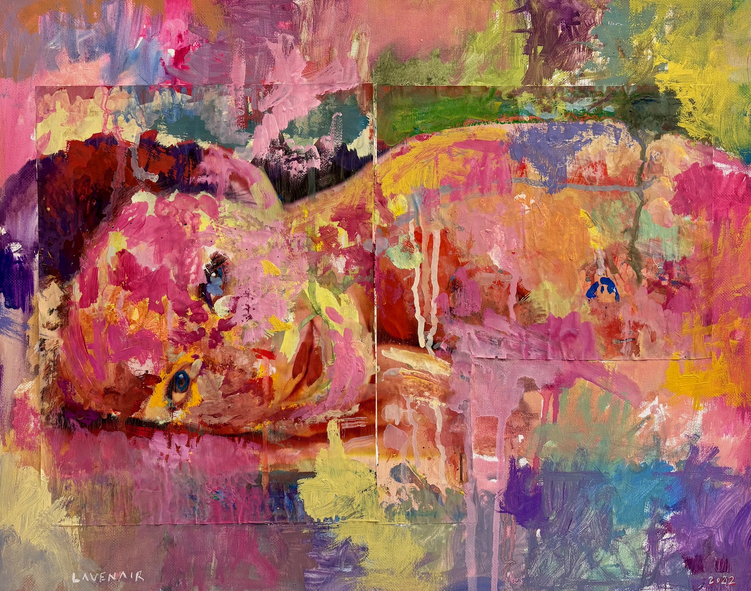 THE LAZY LADY (2022) - Lavenair - Acrylic and Oil Pastel Painting - 40x50cm