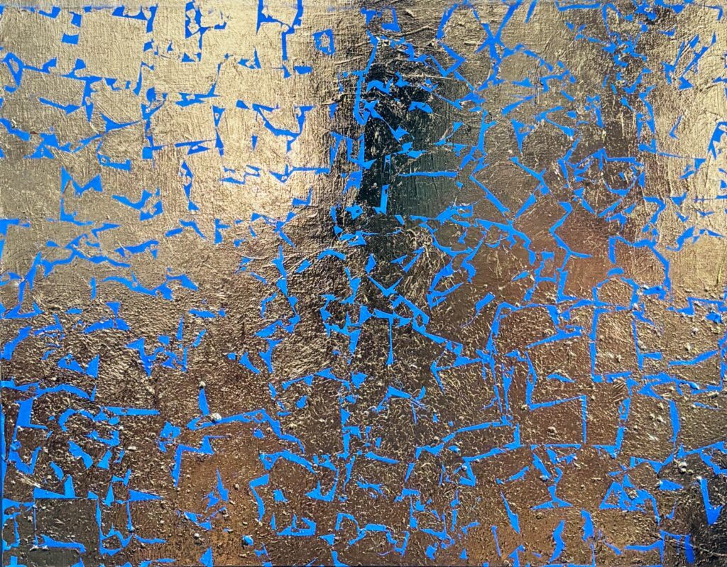 BLUE MONOGOLD - Philippe Morillon - 73x93cm - Peinture à l'huile et à l'acrylique, dorure à la feuille